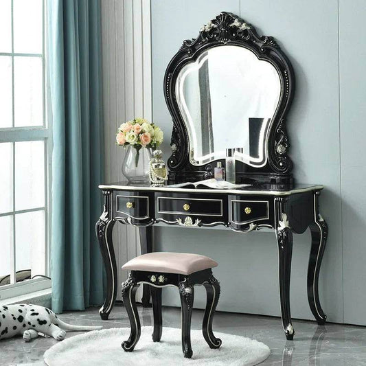 Gothic Black Baroque Vanity Desk with Mirror Victorian Makeup Table - Le Joyau Store - black,living,makeup,mirror,narrow - 1