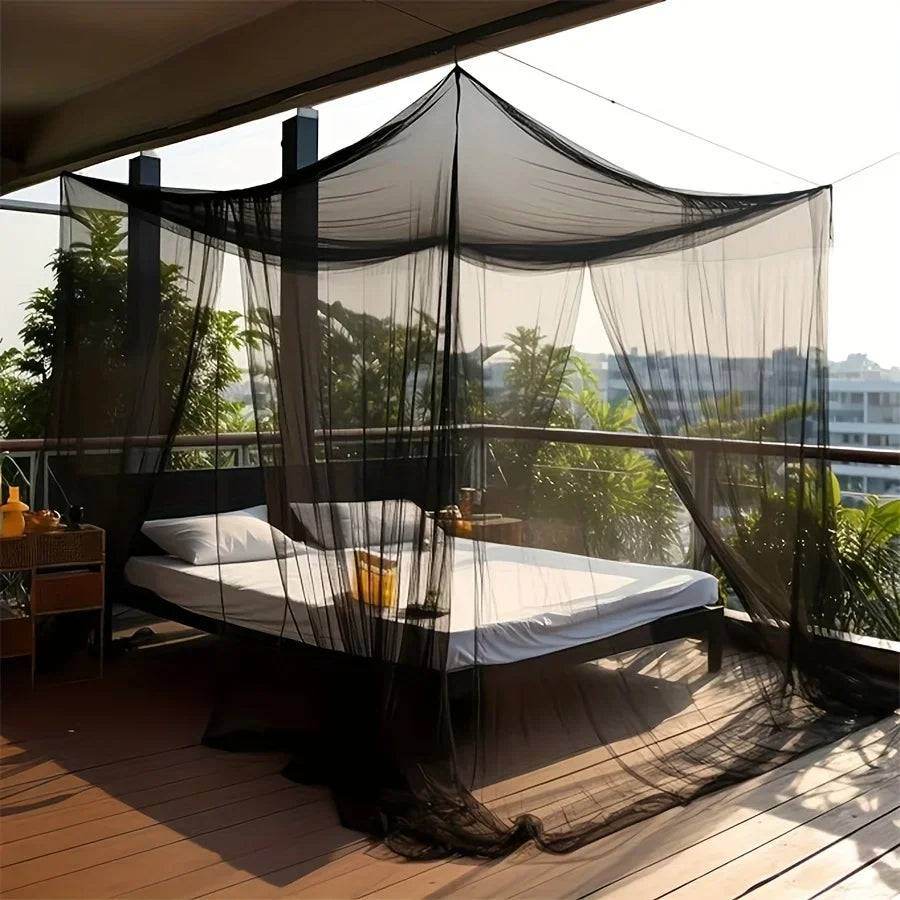 Vintage Gothic Black Four Poster Bed Curtain - Le Joyau Store - breathable,insect proof,mosquito net,outdoor,polyester - Black