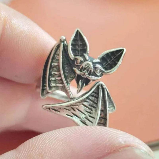 925 Sterling Silver Antique Gothic Bat Open Ring - Le Joyau Store - Adjustable,Punk,Silver,Sterling,Unique - Resizable