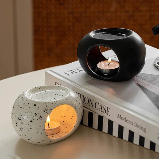 Modern Ceramic Oval Candle Heating Essential Oil Diffuser Holder - Le Joyau Store - aroma,black,ceramic,essential oil,spa - Black