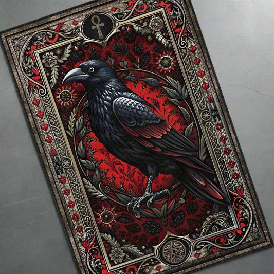 Gothic Black & Red Raven Ankh & Pentagram Decorative Rug - Le Joyau Store - Black,Flannel,Gothic,Mat,Raven - 40x60cm