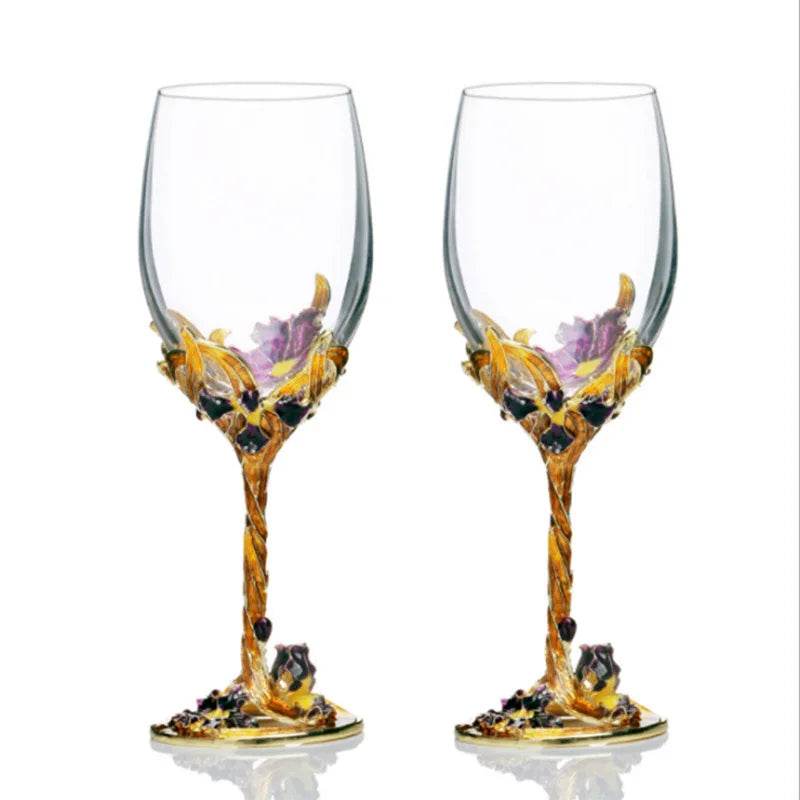 Luxury Floral Colored Gold Enamel Crystal Goblet Wine Glass - Le Joyau Store - crystal,enamel,gifts,luxury,vintage - A / 301-400ml