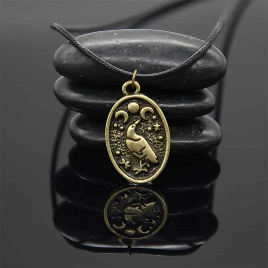 Antique Odin Raven Triple Moon Goddess Nordic Viking Gothic Witches Pendant Necklace - Le Joyau Store - Antique,Odin,Pagan,Triple Moon,Witchcraft - Rope Chain Bronze