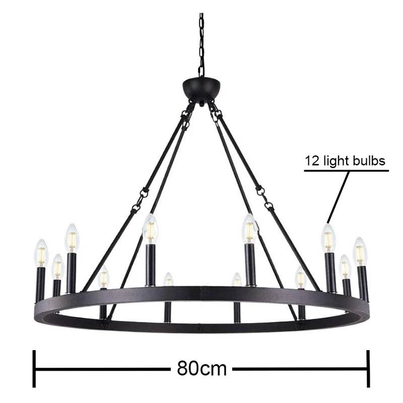 Gothic Industrial Wagon Wheel Chandelier Vintage Black Metal LED Pendant Light - Le Joyau Store - Black,Hanging,Iron,LED,Round - D100cm / Natural light 4000K