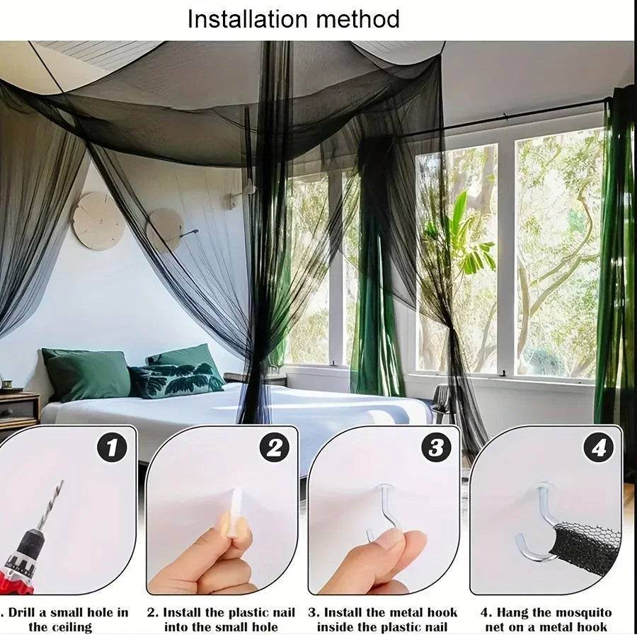 Vintage Gothic Black Four Poster Bed Curtain - Le Joyau Store - breathable,insect proof,mosquito net,outdoor,polyester - Black