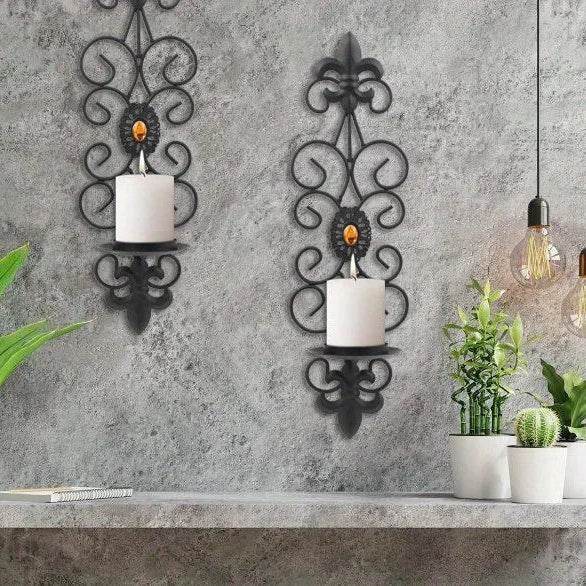 Vintage Baroque Black Diamond Encrusted Wall Candle Holder Sconce - Le Joyau Store - black,diamond,gift,iron,retro - 1pc Black