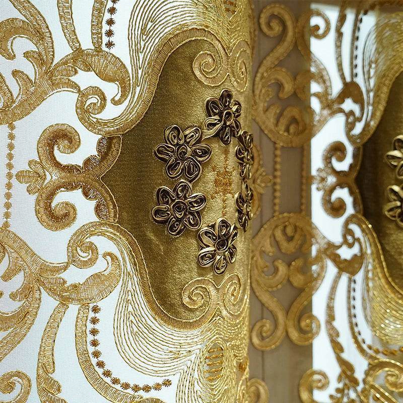 Luxury European Vintage Baroque Chenille Embroidered Blackout Curtains - Le Joyau Store - - Coffee Curtian / W300cmxH250cm 1PC / Hook