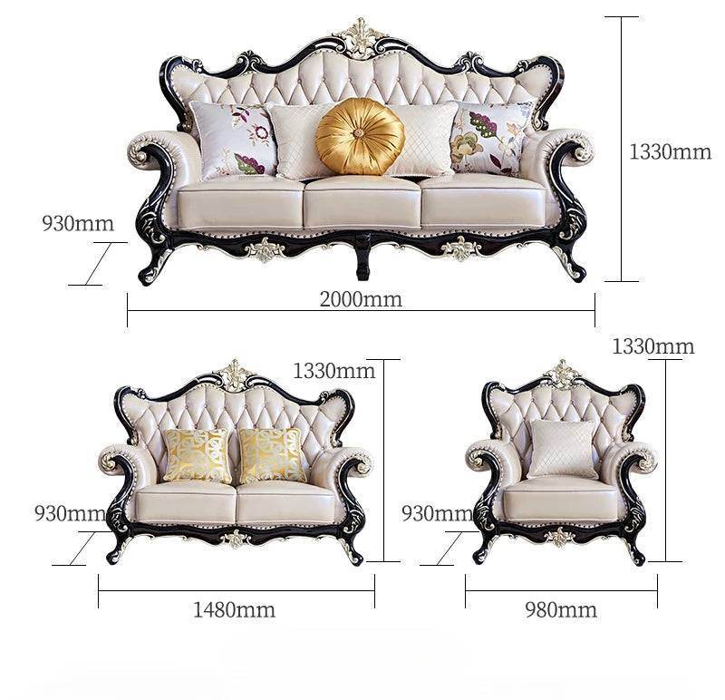 Luxury European Living Room Sofa Sets Royal Quilted Cream & Black Wood Lounge Furniture - Le Joyau Store - - Single Seater