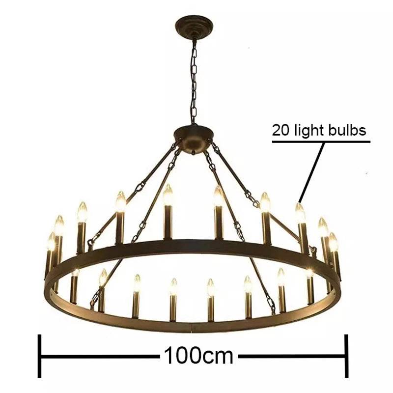 Gothic Industrial Wagon Wheel Chandelier Vintage Black Metal LED Pendant Light - Le Joyau Store - Black,Hanging,Iron,LED,Round - D100cm / Natural light 4000K