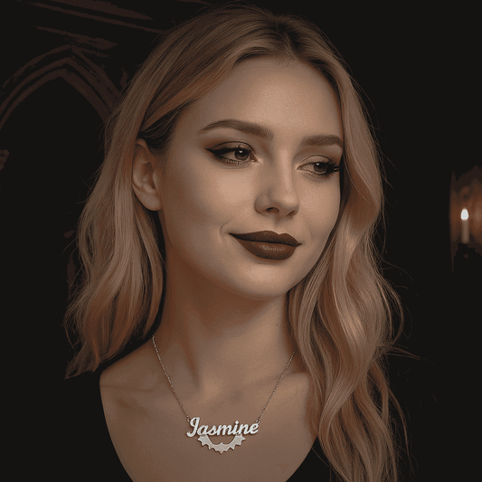 925 Sterling Silver 18K Plated Personalized Gothic Bat Name Necklace - Custom Old English Font - Le Joyau Store - bat lovers,name plate necklace - Gold / 16 inches