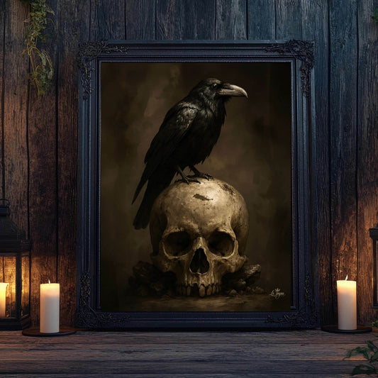 Rustic Raven & Skull Gothic Poster - Dark Academia Wall Art Print
