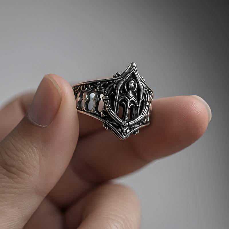 Gothic Cathedral Vintage Castle Window Unisex Silver Ring - Le Joyau Store - Castle,Gothic,men,Retro,women - 8