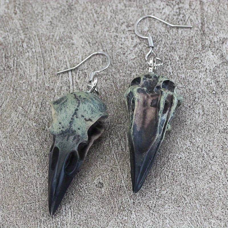Antique Resin Gothic Crow Skull Dangle Earrings for Dark Aesthetic Lovers & Goths - Le Joyau Store - Dangle,Gothic,Raven,Resin,Skull,Vintage -