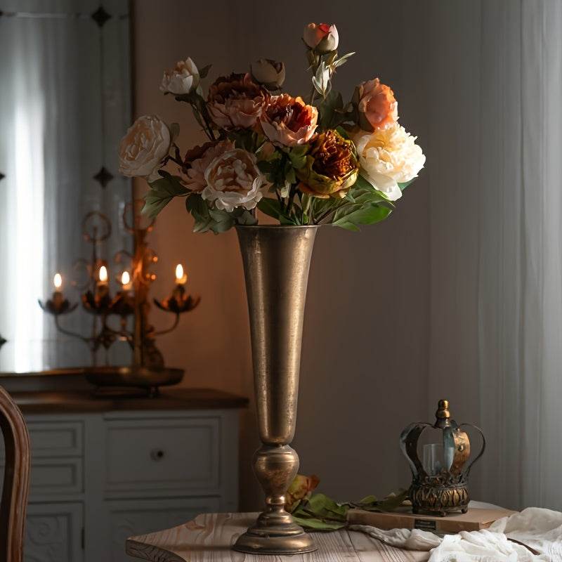 Vintage Antique Gold Metal Classic Hurricane Flower Vase - Le Joyau Store - cylinder,elegant,golden,hurricane,metal -