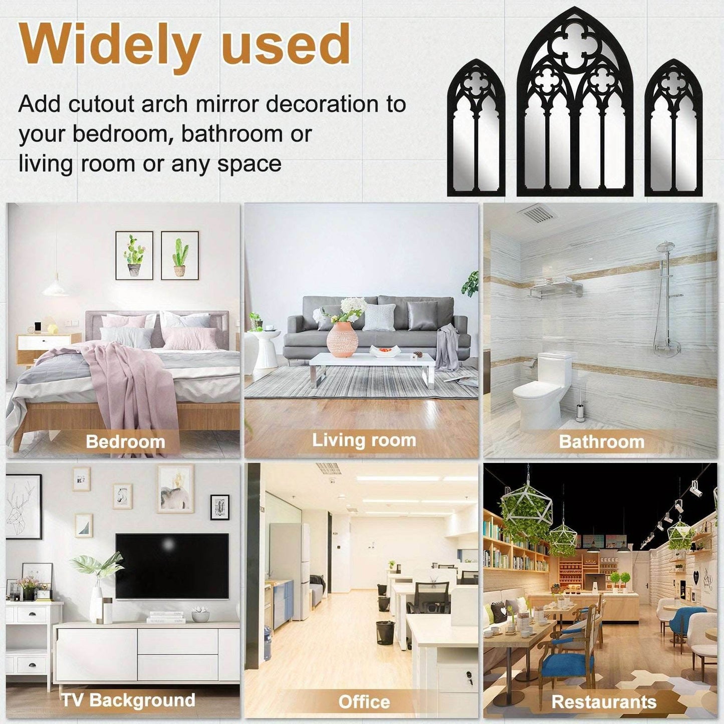 Gothic Black Vintage Victorian Cathedral Arch Frame Wall Decor Mirrors (3 Pcs) - Le Joyau Store - Gothic,Mirror,Vintage,Wooden -