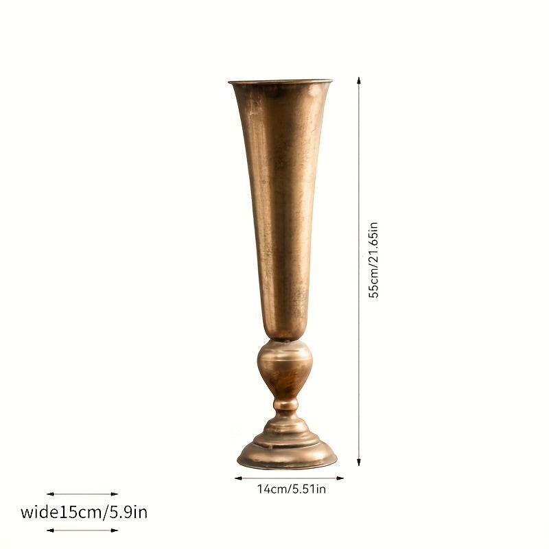 Vintage Antique Gold Metal Classic Hurricane Flower Vase - Le Joyau Store - cylinder,elegant,golden,hurricane,metal -