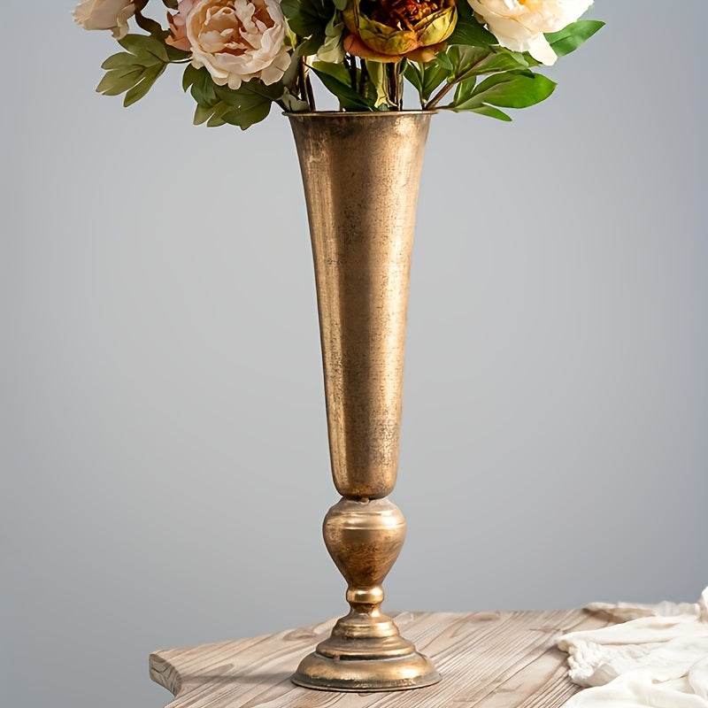 Vintage Antique Gold Metal Classic Hurricane Flower Vase - Le Joyau Store - cylinder,elegant,golden,hurricane,metal -