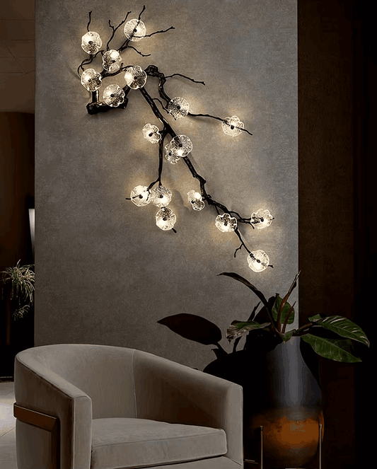 Floral Gothic Tree Branch Wall Lamp Black & Copper Decorative Light for Dark Elegant Interiors - Le Joyau Store - copper,crystal,G4 light,luxury,mural - Dia95xH135cm / Warm White (2700-3500K)