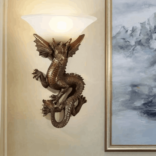 Mythic Dragon LED Wall Sconce Medieval Nordic Resin Torch Light for Gothic & Fantasy Decor - Le Joyau Store - decorative,dining,resin - Neutral light 4500K / Gold lamp body
