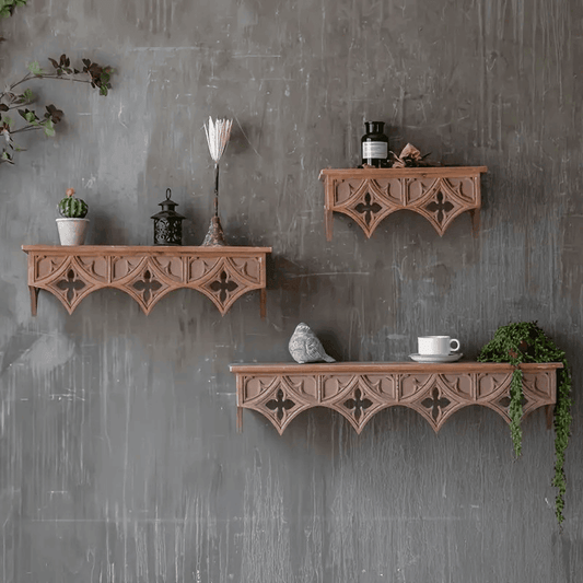 Vintage Brown Gothic Cathedral Church Inspired Floating Shelf - Le Joyau Store - Brown,Rustic,Storage,Vintage,Wood - A192