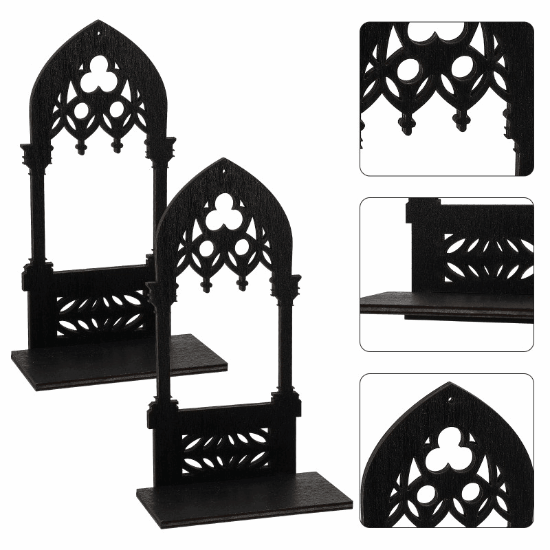 Vintage Gothic Black Medieval Cathedral Arch Wooden Candleholder (2 Pack) - Le Joyau Store - Candle,Decor,Gothic,Vintage,Wooden - 15x6x5.5cm