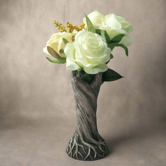 Ornate Vintage Engraved Resin Tree Trunk Statue Flower Vase - Le Joyau Store - Decor,Floral,Gift,Resin,Tabletop - Red Brown