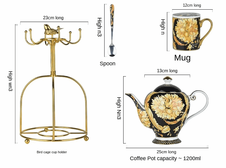 Luxury European Vintage Fine Bone China Black & Gold Floral Antique Teacup Set - Le Joyau Store - Bone China,Coffee Set,Elegant,High-Quality,Tea Cups - 4pcs set