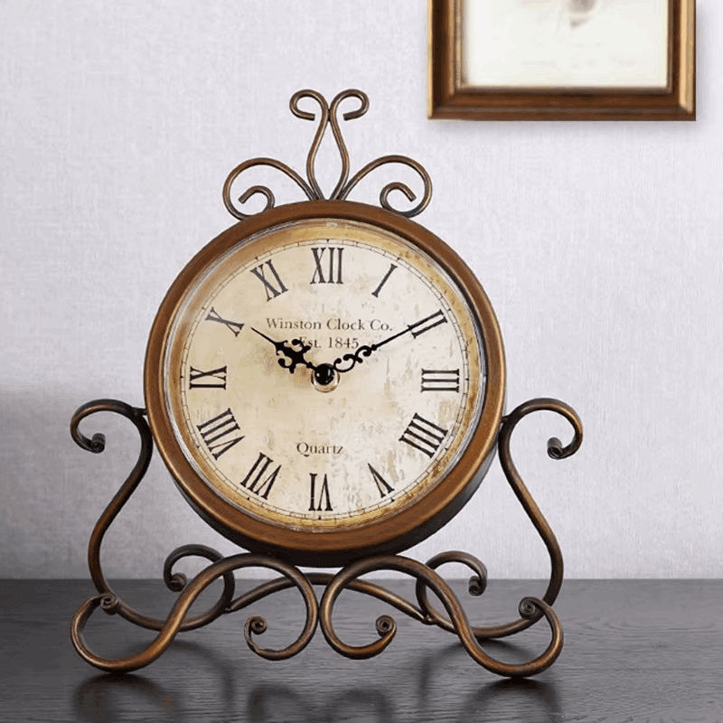 Victorian Style Vintage Bronze Iron Table Clock Retro Aged Mantel Clock - Le Joyau Store - battery,bronze,iron,retro,silent -