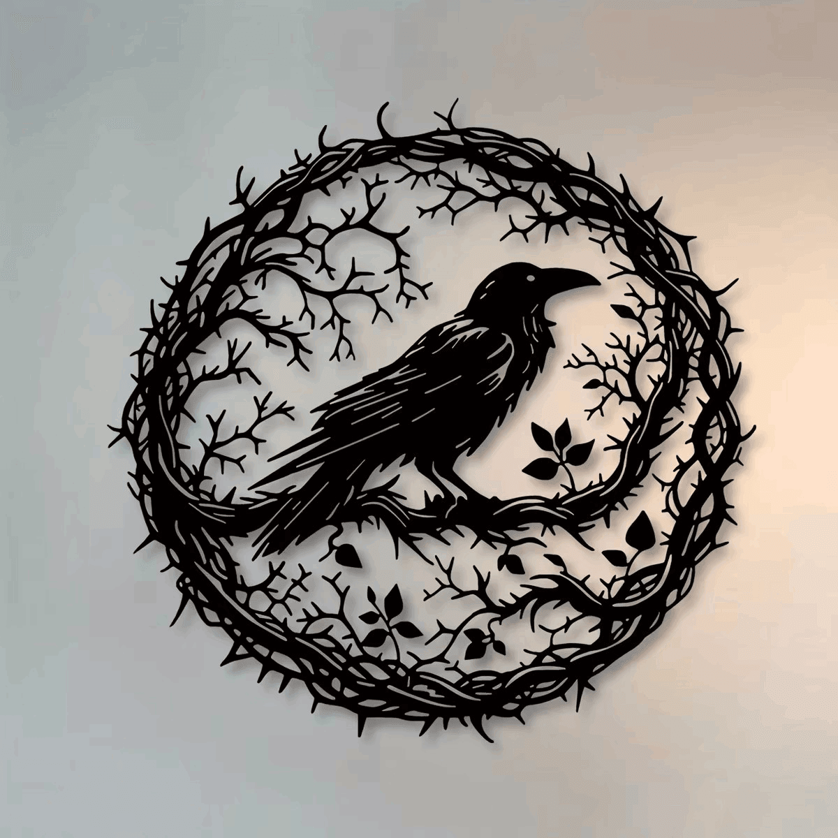 Gothic Raven & Tree Branch Metal Wall Art Dark Forest Silhouette Decor - Le Joyau Store - Branch,Gothic,Metal,Raven,Sign -
