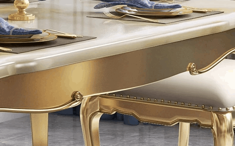 Regal European Gold & White Leather Marble Wooden Dining Table & Chairs - Le Joyau Store - Event,Gold,Luxury,Marble,Wood - Dining Chair (2pcs)