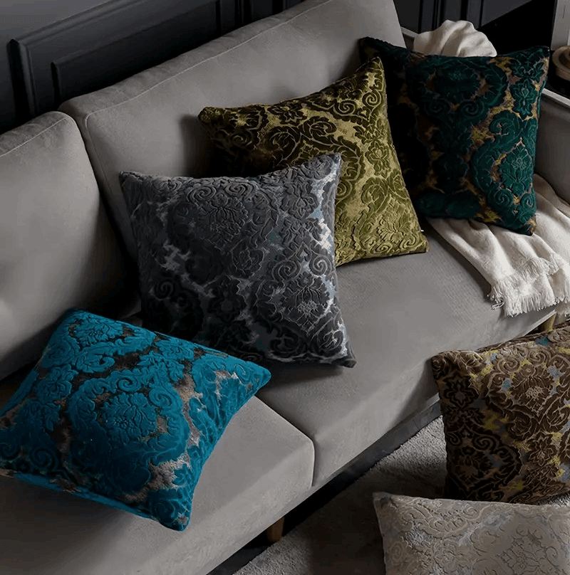Luxury Velvet French Jacquard Embroidered Vintage Sofa Cushion Cover - Le Joyau Store - floral,gothic,nordic,velvet,vintage - Beige