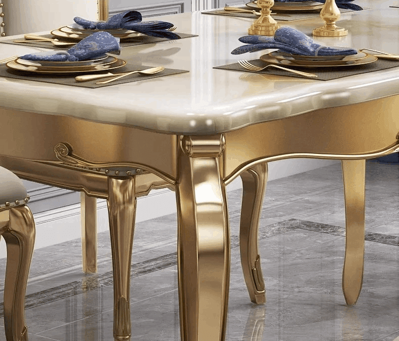 Regal European Gold & White Leather Marble Wooden Dining Table & Chairs - Le Joyau Store - Event,Gold,Luxury,Marble,Wood - Dining Chair (2pcs)
