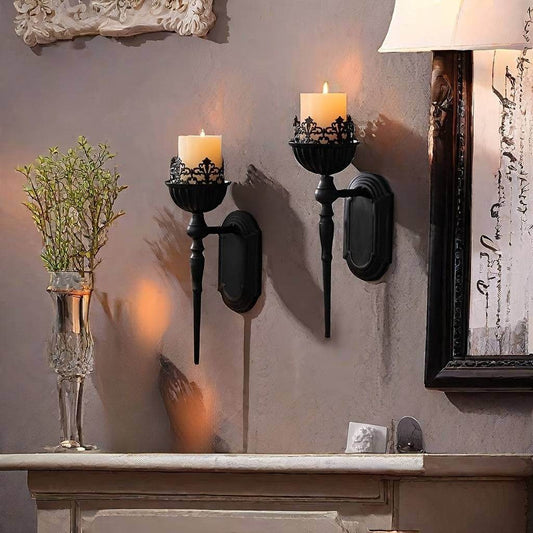 Vintage Victorian Gothic Black Crown & Scepter Design Candle Wall Sconce - Le Joyau Store - Black,Decor,Metal,Vintage - 1