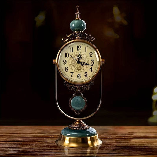 Antique Cracked & Gold European Style Table Clock with Vintage or Shell Dial & Pendulum - Le Joyau Store - Analog,Luxury,Metal,Retro - Vintage Grandfather Clock