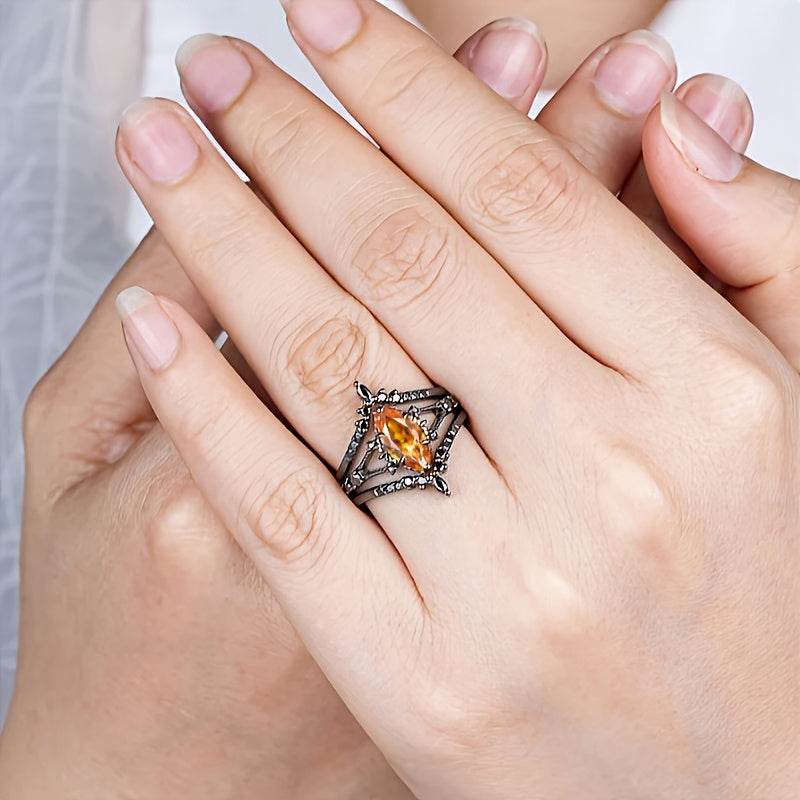 Luxury Marquis Shaped Zirconia Black Band Gothic Ring Set (4pcs) - Le Joyau Store - black,elegant,engagement,vintage,zirconia - 6