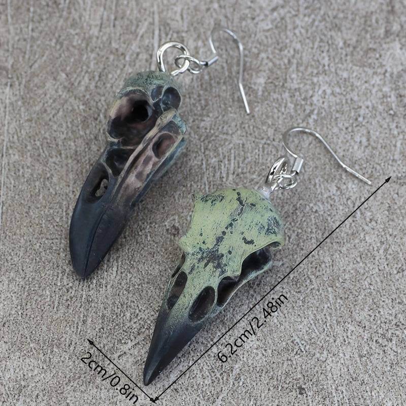 Antique Resin Gothic Crow Skull Dangle Earrings for Dark Aesthetic Lovers & Goths - Le Joyau Store - Dangle,Gothic,Raven,Resin,Skull,Vintage - 
