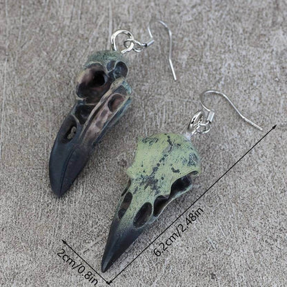 Antique Resin Gothic Crow Skull Dangle Earrings for Dark Aesthetic Lovers & Goths - Le Joyau Store - Dangle,Gothic,Raven,Resin,Skull,Vintage - 