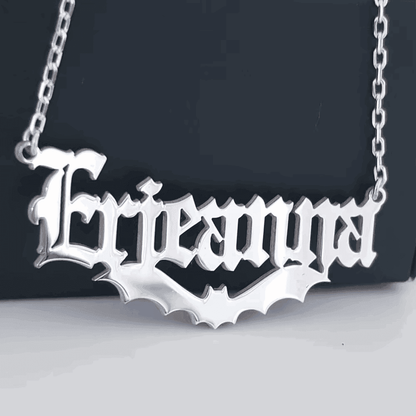 925 Sterling Silver 18K Plated Personalized Gothic Bat Name Necklace - Custom Old English Font - Le Joyau Store - bat lovers,name plate necklace - Gold / 16 inches