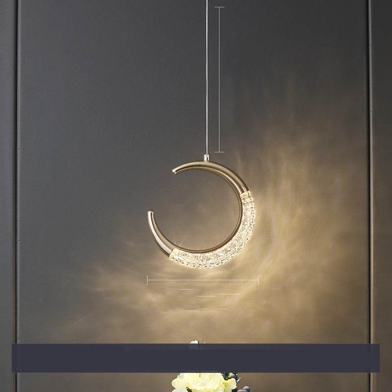 Modern Crescent Moon Crystal Chandelier Elegant Hanging Metal Pendant Light - Le Joyau Store - ambient,bedroom,minimalist,modern,soft light - Trichromatic light