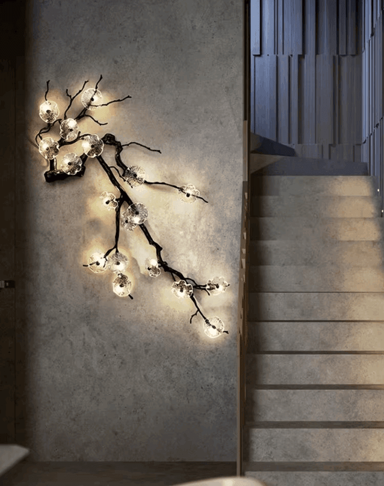 Floral Gothic Tree Branch Wall Lamp Black & Copper Decorative Light for Dark Elegant Interiors - Le Joyau Store - copper,crystal,G4 light,luxury,mural - Dia95xH135cm / Warm White (2700-3500K)