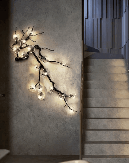 Floral Gothic Tree Branch Wall Lamp Black & Copper Decorative Light for Dark Elegant Interiors - Le Joyau Store - copper,crystal,G4 light,luxury,mural - Dia95xH135cm / Warm White (2700-3500K)
