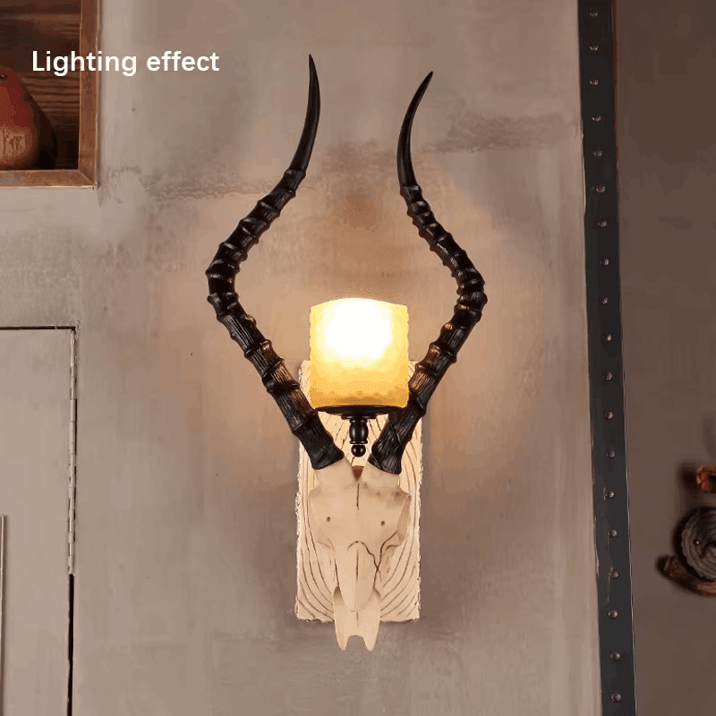 Industrial Gothic Replica Sheep Head Skull Wall Lamp with Wooden Headboard - Le Joyau Store - Creative,LED,Resin,Retro,Sheep Head - 110V
