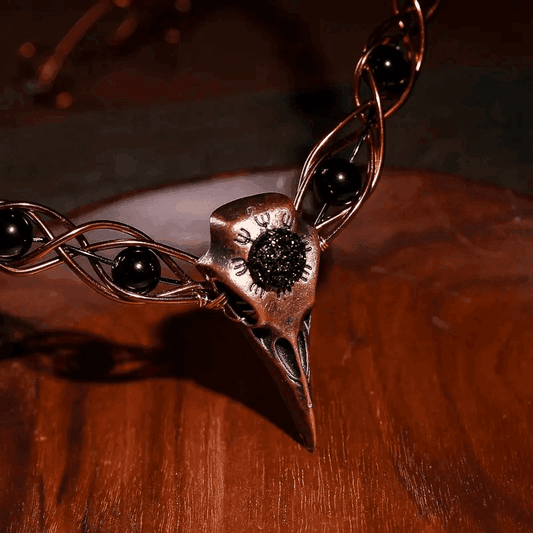 Aged Bronze & Black Viking Raven Skull Crown Headpiece – Medieval Celtic Witches Circlet Tiara - Le Joyau Store - Black,Celtic,Handmade,Raven,Rose Gold - 