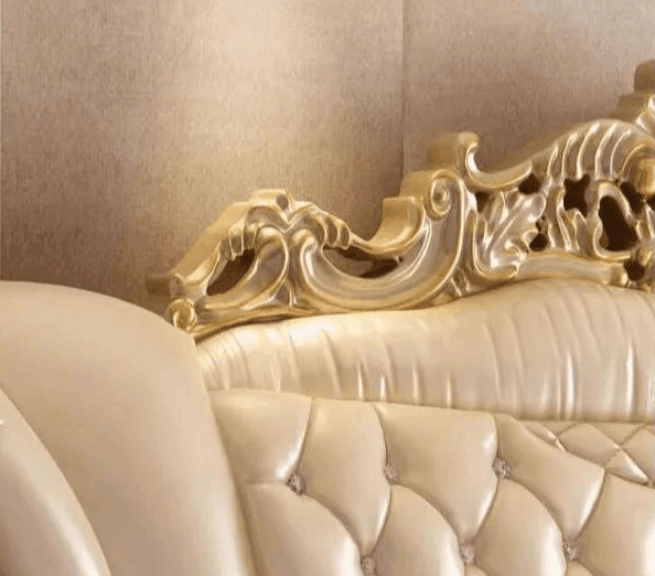 Royal Quilted Cream Pearl King Size Leather Bedframe with Gold Headboard & Optional Nightstand - Le Joyau Store - double,european,king size,modern,wooden - Pressure Structure / 1.8x2.0m Bed