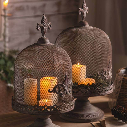 Vintage Rustic Mesh Metal Dome Bird Cage Candleholder with Elevated Stand - Le Joyau Store - Candle,Gothic,Metal,Tabletop,Vintage - 