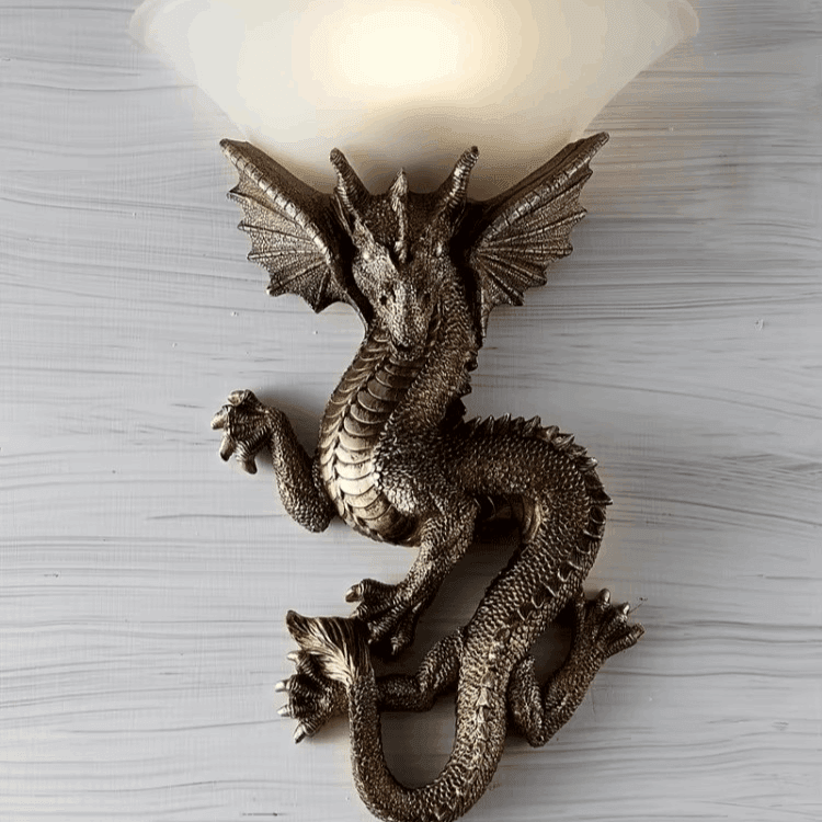 Mythic Dragon LED Wall Sconce Medieval Nordic Resin Torch Light for Gothic & Fantasy Decor - Le Joyau Store - decorative,dining,resin - Neutral light 4500K / Gold lamp body