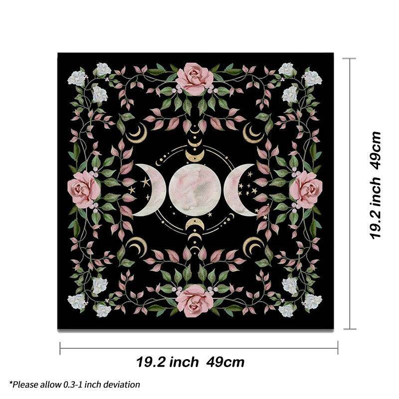 Floral Rose Triple Moon Goddess Witchcraft Altar Tarot Cloth Mat for Card Readings - Le Joyau Store - altar cloth,cottage core,moon decor,polyester,ritual mat - 19.29 x 19.29 inch