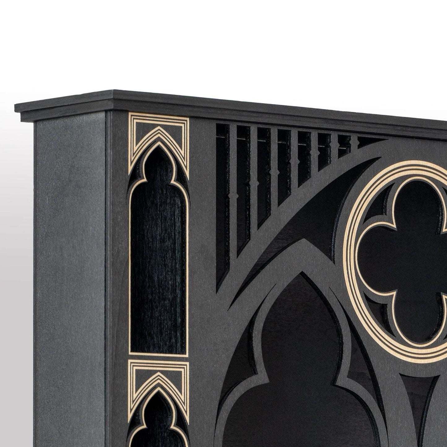 Black & Gold Multi-Tiered Gothic Cathedral Window Wooden Display Shelf Rack - Le Joyau Store - black wood,home decor,multi-tier,vintage - 