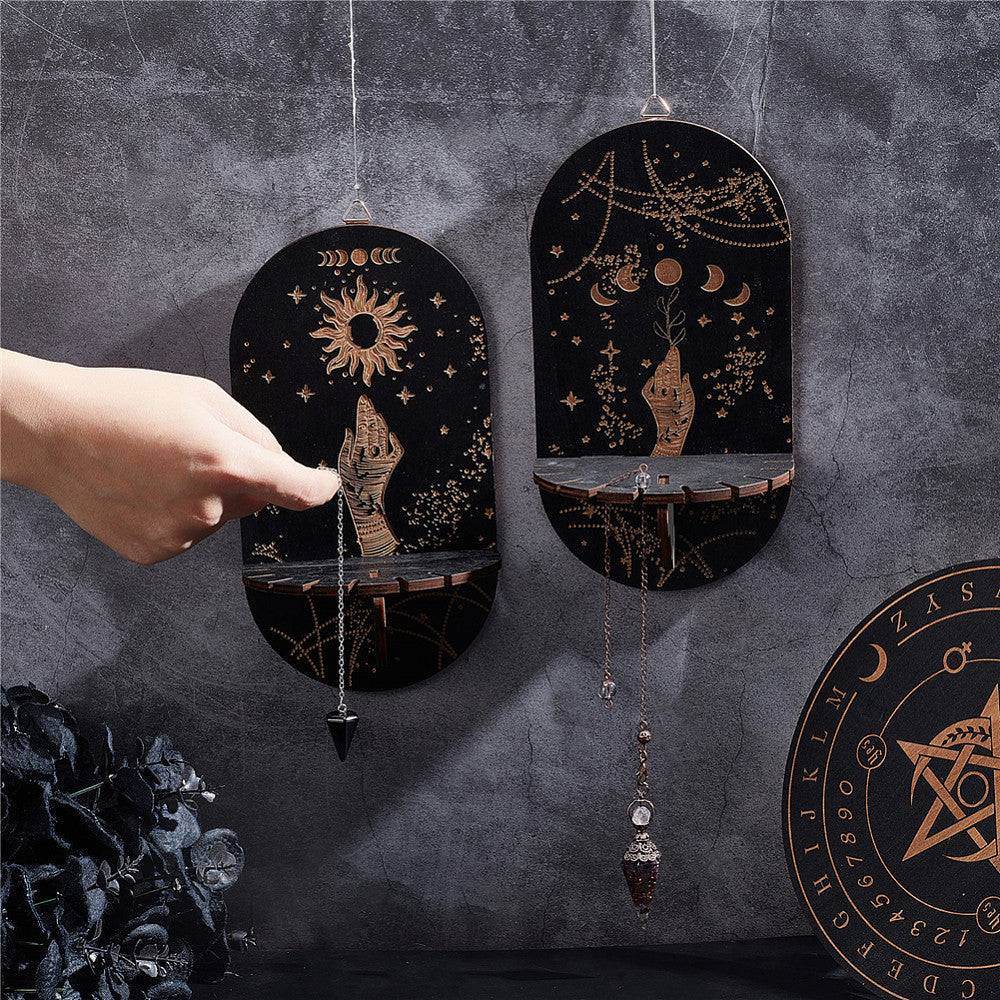 Moon Phases & Sun Witches Crystal Display Wooden Floating Wall Shelf (2 Pack) - Le Joyau Store - boho,crystal,rustic,wedding,wood - 