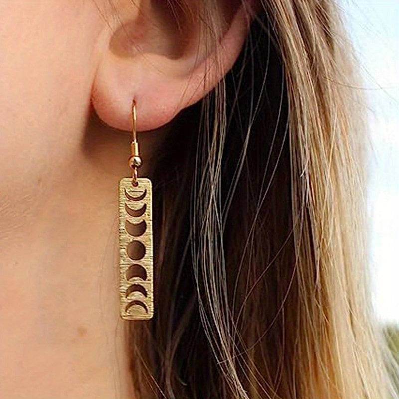 Vintage Gothic Golden Celestial Moon Phase Drop Earrings for Witches, Star Gazers & Halloween Lovers - Le Joyau Store - Autumn,Drop,Gothic,Moon,Party - 